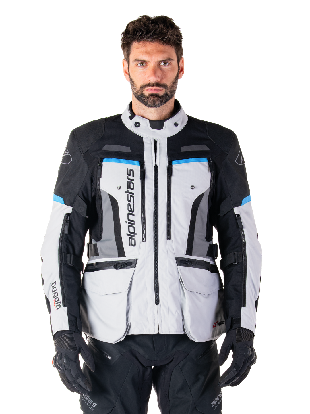 Giacca Moto Alpinestars Bogota' Pro Drystar - Grigio Nero Ciano