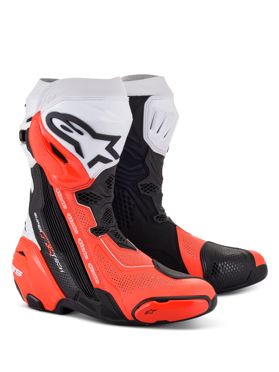 Stivali Alpinestars Supertech R Vented - Nero Bianco Rosso Fluo