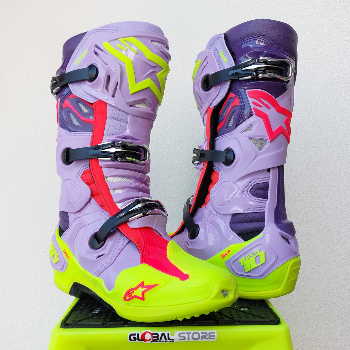 Stivali Alpinestars Tech 10 Supervented - Viola Giallo Fluo